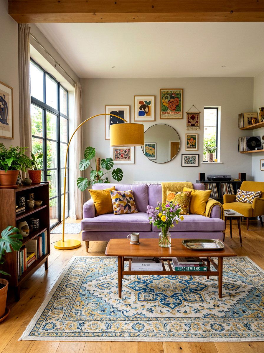 Lilac and mustard yellow - 30 lilac living room ideas