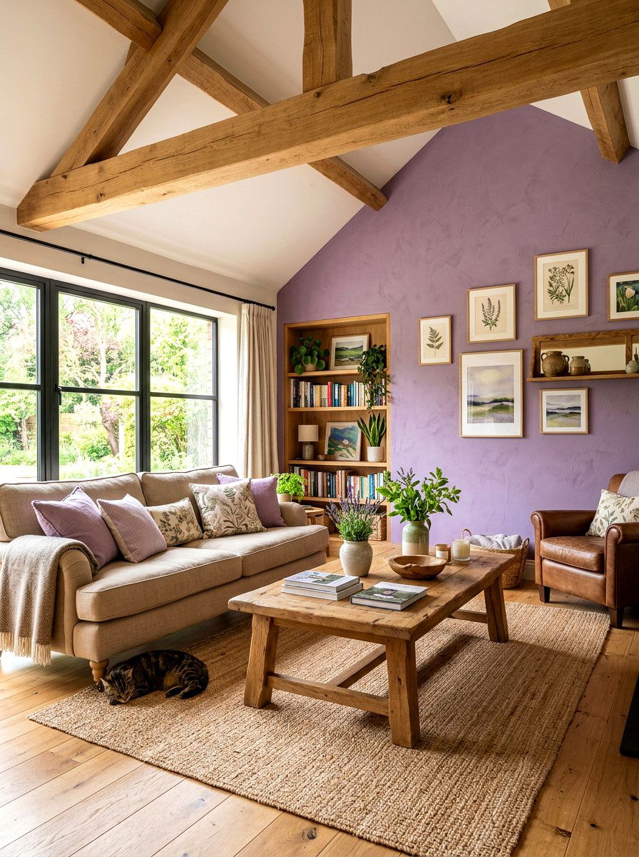 Lilac and natural wood - 30 lilac living room ideas