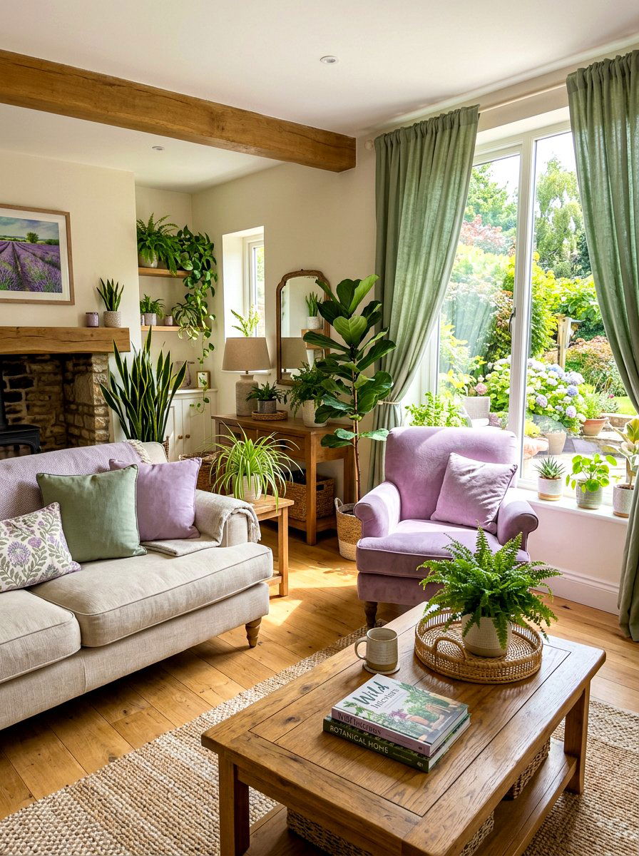 Lilac and sage green palette - 30 lilac living room ideas