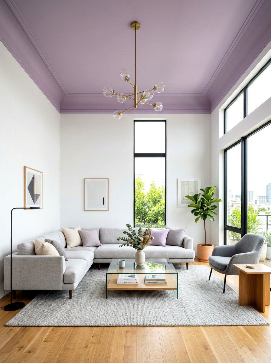 Lilac ceiling paint - 30 lilac living room ideas