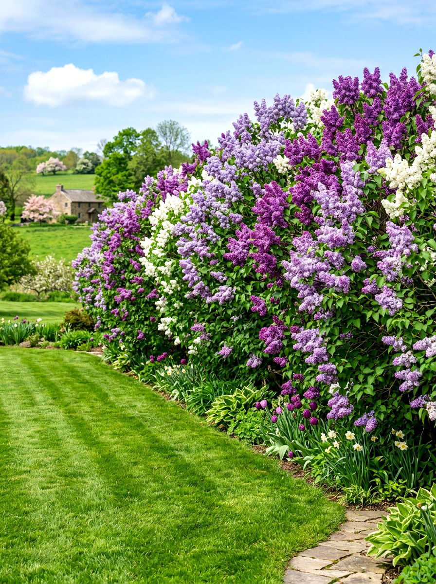 Lilac shrub hedge - 30 fragrance garden backyard ideas