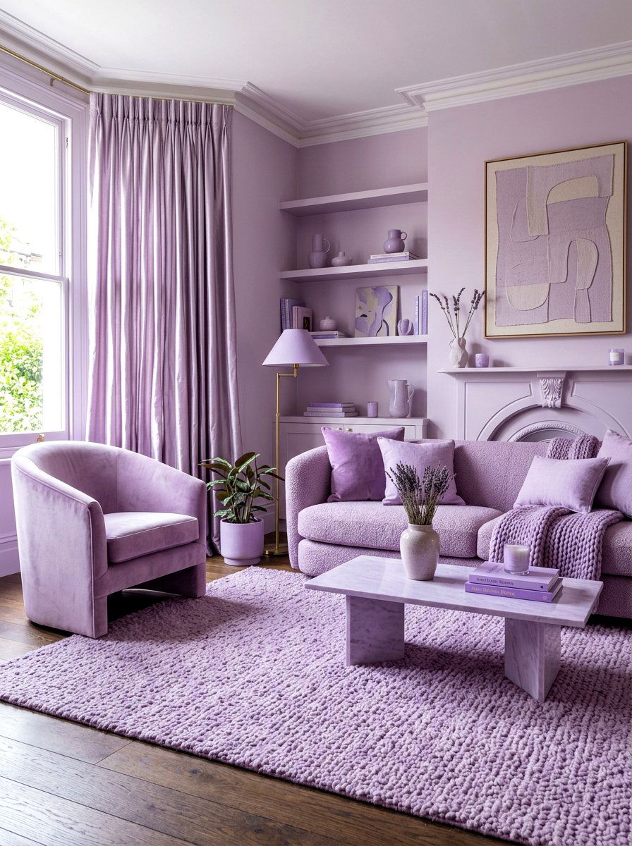 Lilac texture layering - 30 lilac living room ideas