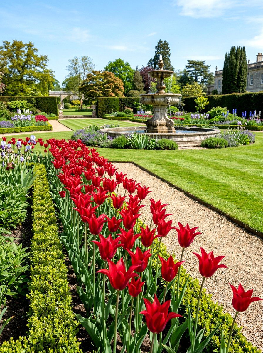 Lily Flowered Tulip Row - 30 spring bulb border ideas