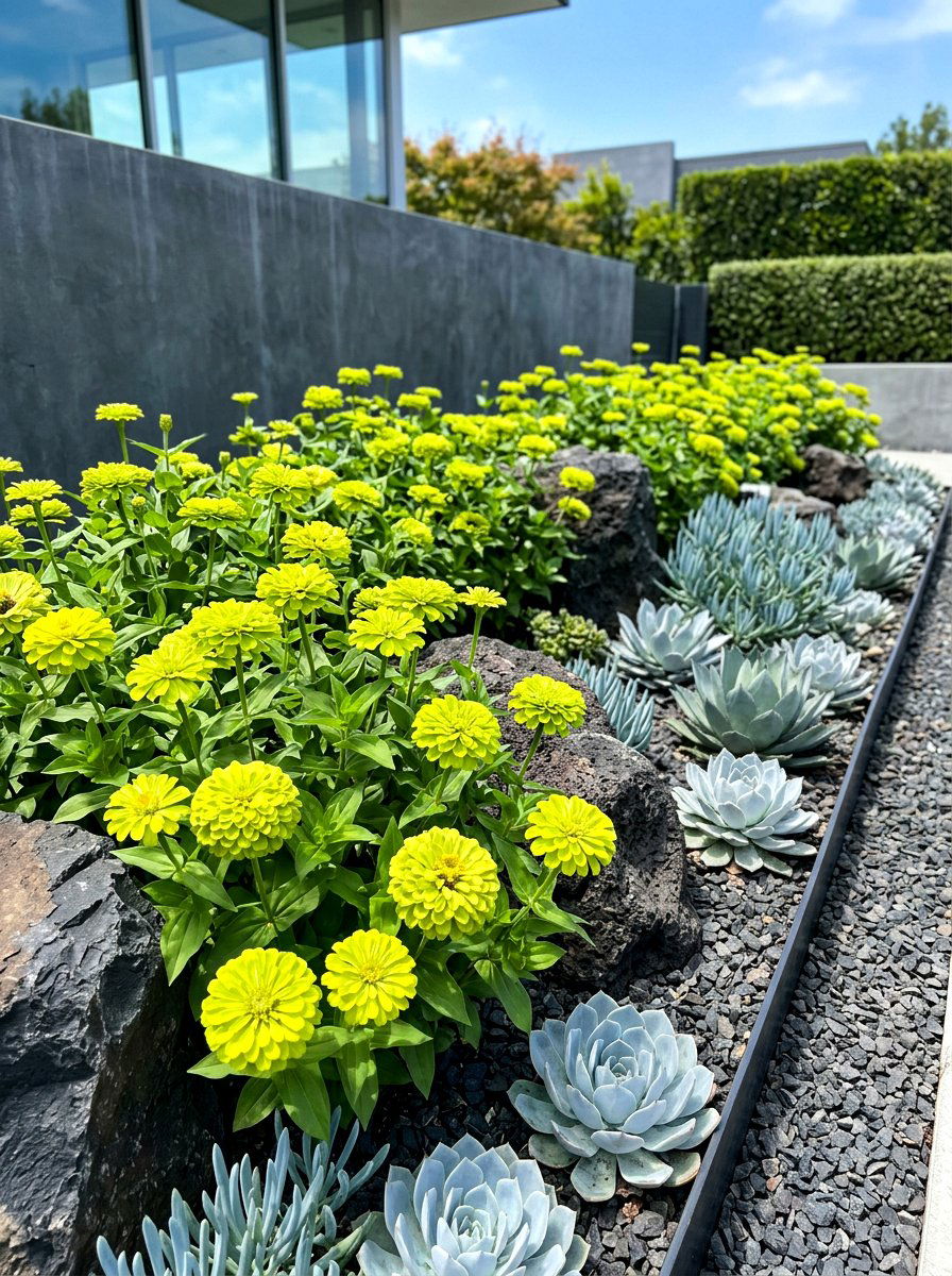 Lime Green Zinnia Modern Landscape - 30 zinnia border ideas