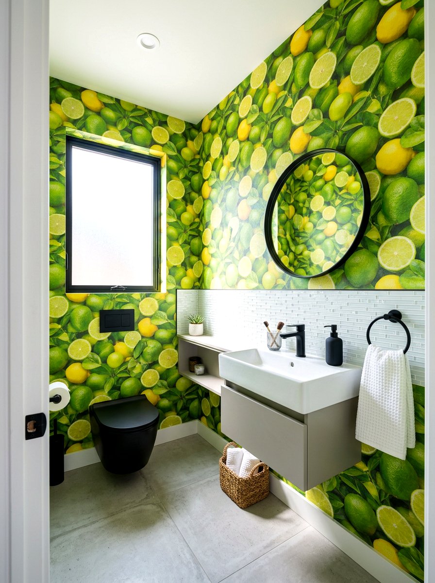 Lime Wallpaper - 30 fruit wallpaper powder room ideas