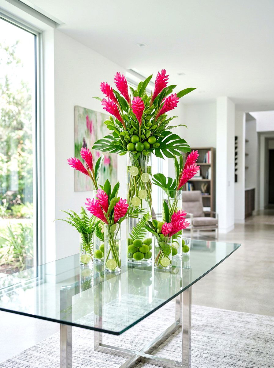 Lime and ginger flower display - 30 fruit and floral tablescape ideas