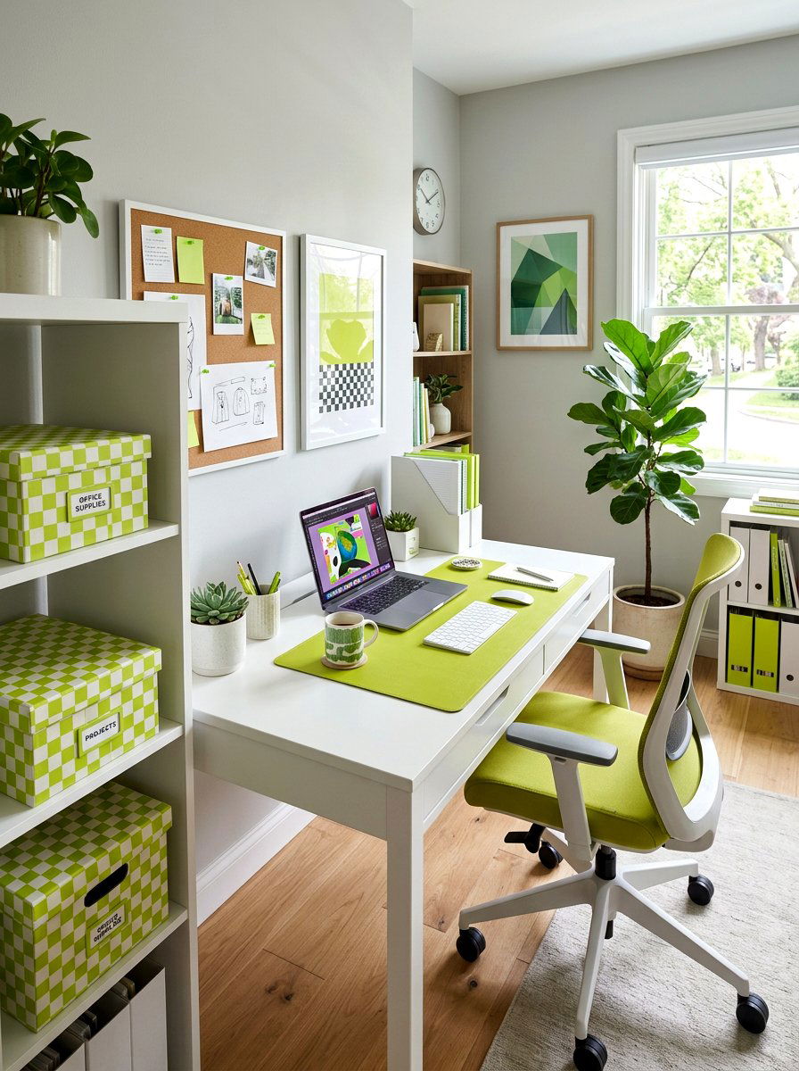 Lime green checkered office decor - 30 bright checkerboard decor ideas