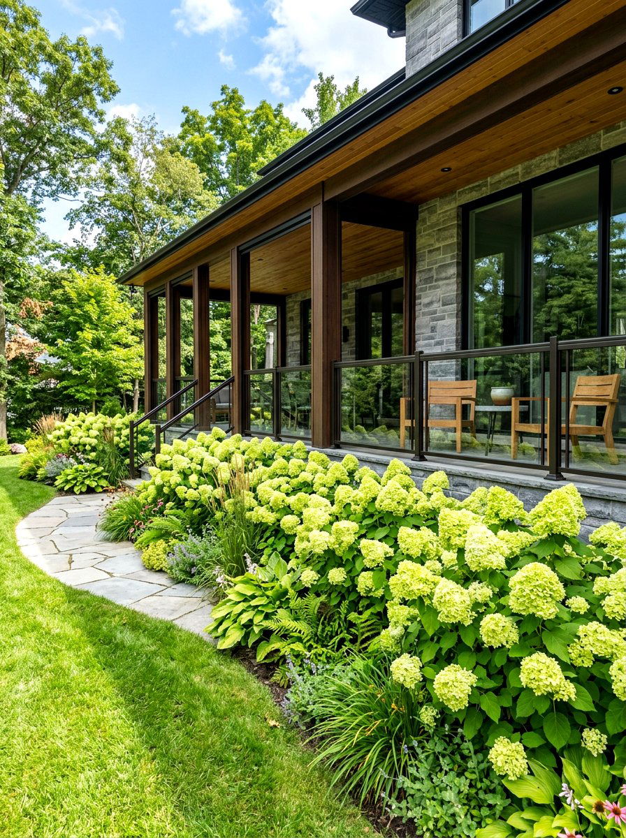 Limelight Hydrangea Garden Border - 30 front porch hydrangea ideas