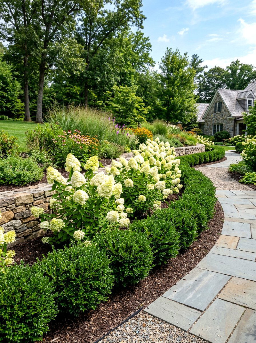 Limelight prime hydrangea and inkberry holly - 30 evergreen and hydrangea landscape ideas