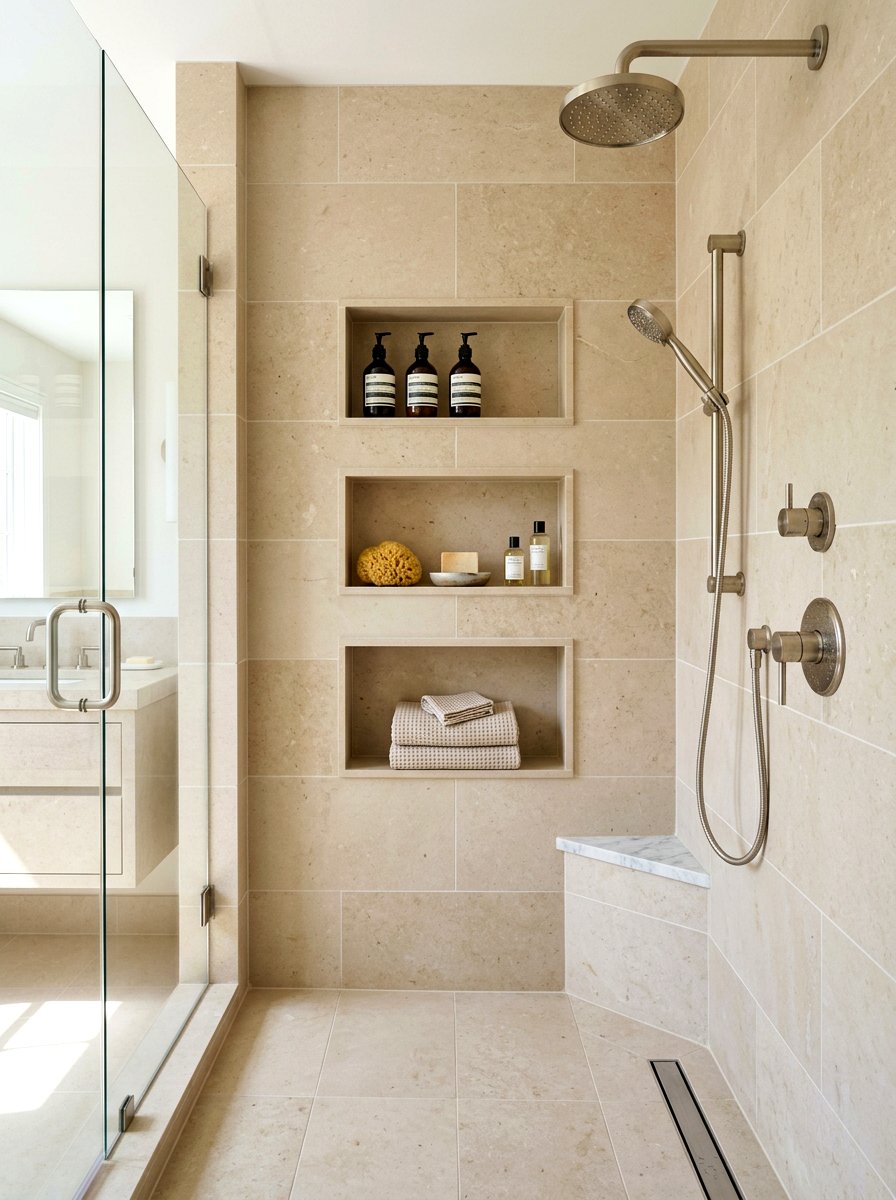 Limestone Bathroom Niche Storage - 30 limestone bathroom ideas