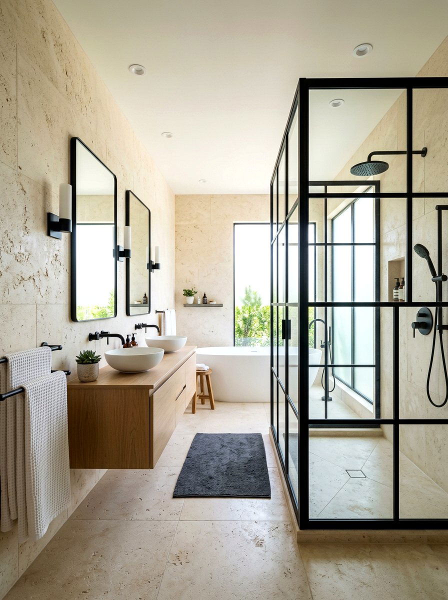 Limestone Bathroom With Black Fixtures - 30 limestone bathroom ideas