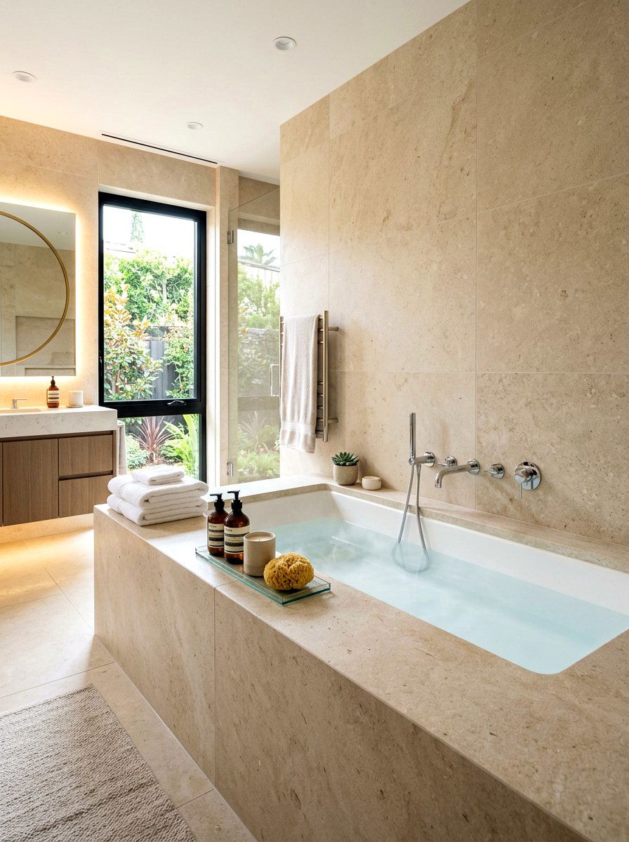Limestone Bathtub Surround Detail - 30 limestone bathroom ideas