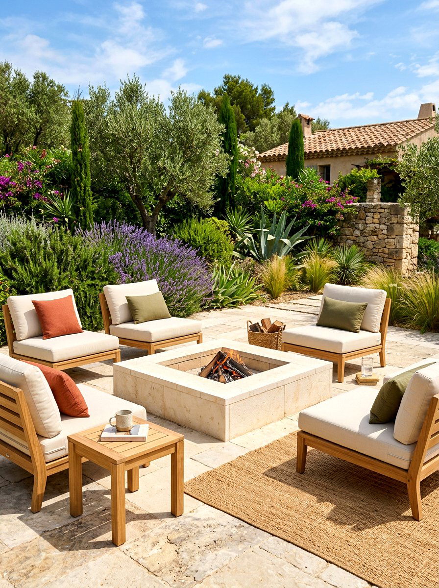 Limestone Fire Pit Area - 30 square fire pit ideas