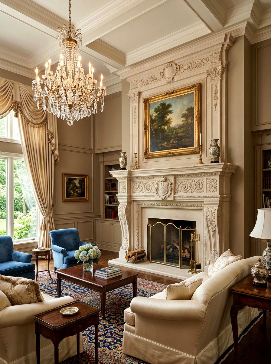 Limestone Fireplace Mantel - 30 family room fireplace ideas