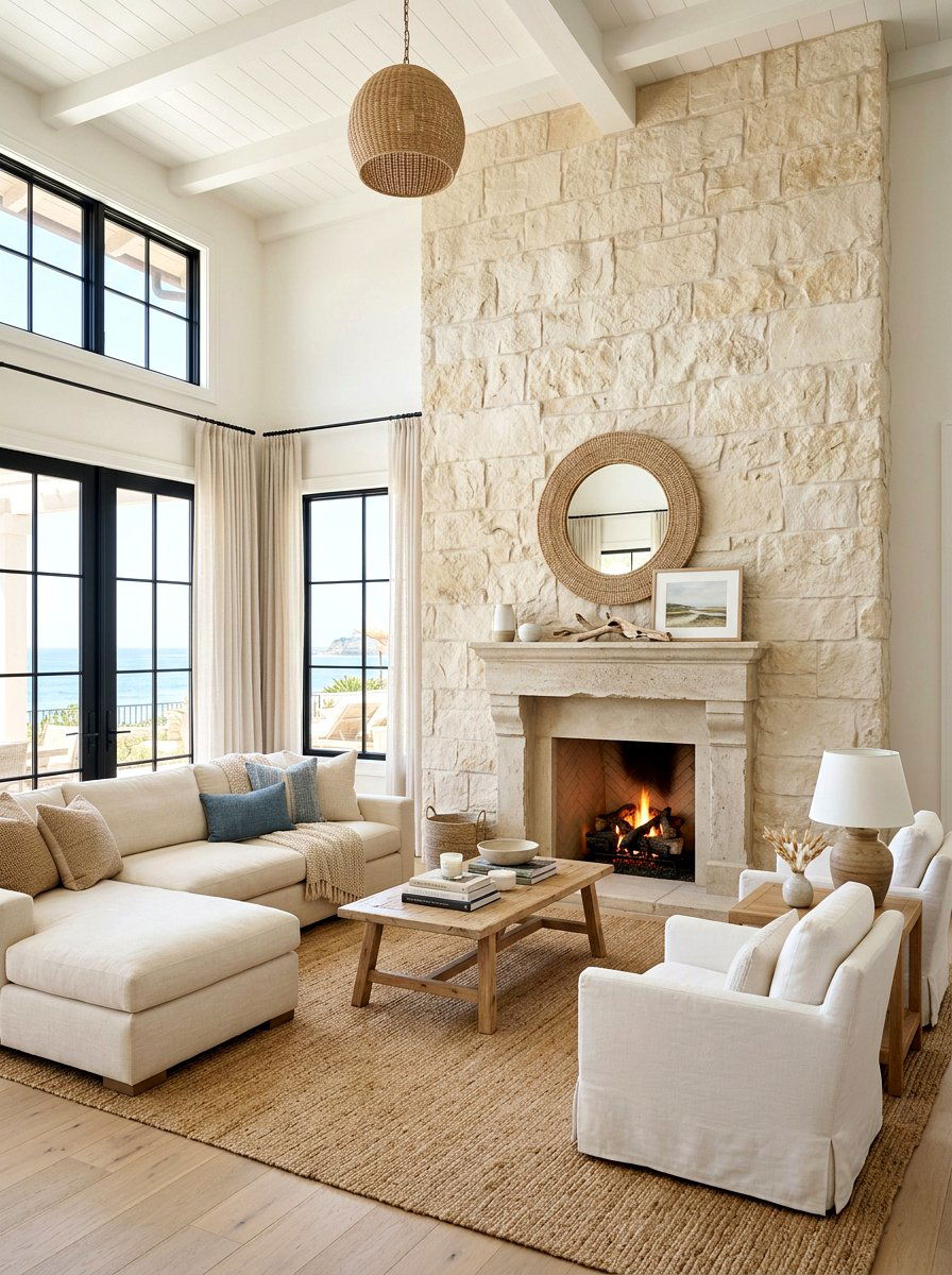 Limestone Fireplace Wall - 30 fireplace wall living room ideas