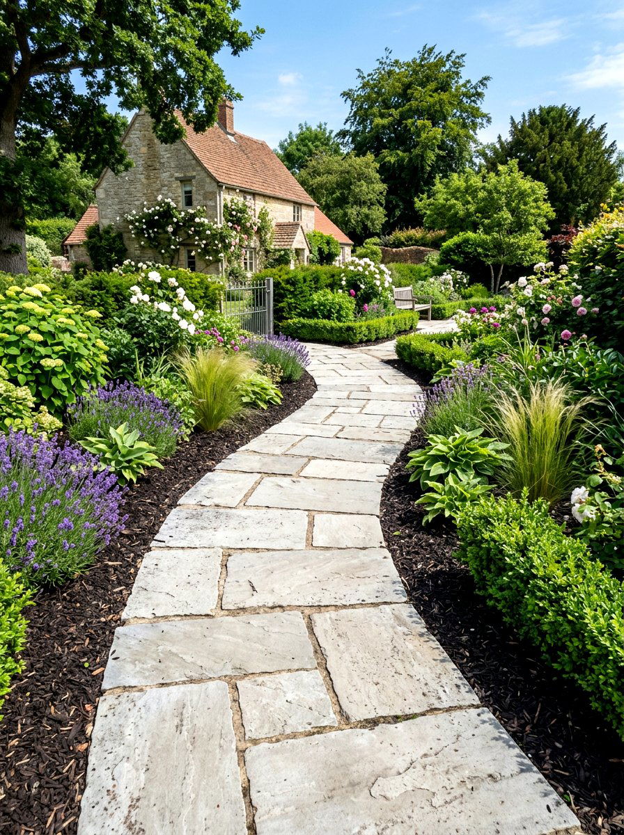 Limestone Flagging Walk - 30 stepping path backyard ideas