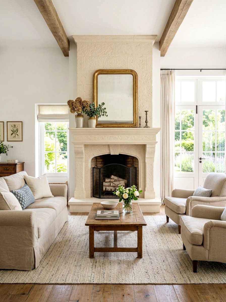 Limestone Hearth - 30 fireplace hearth ideas