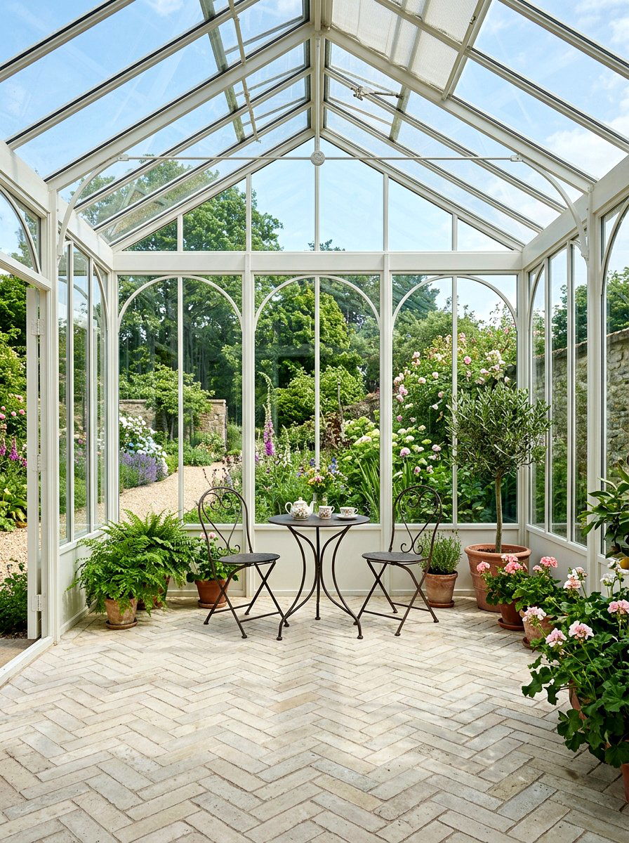 Limestone Herringbone Conservatory - 30 herringbone floor ideas