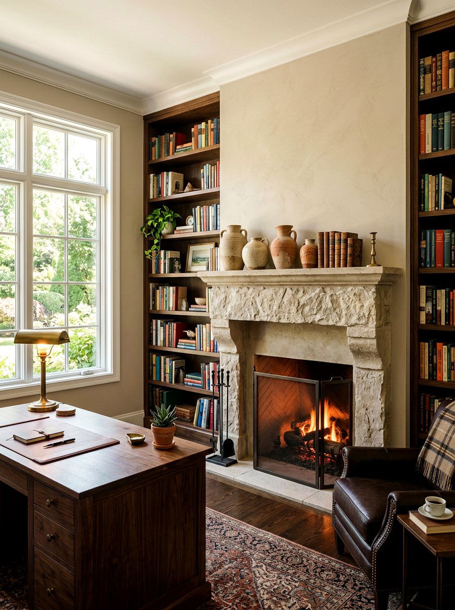 Limestone Mantel - 30 traditional fireplace mantel ideas