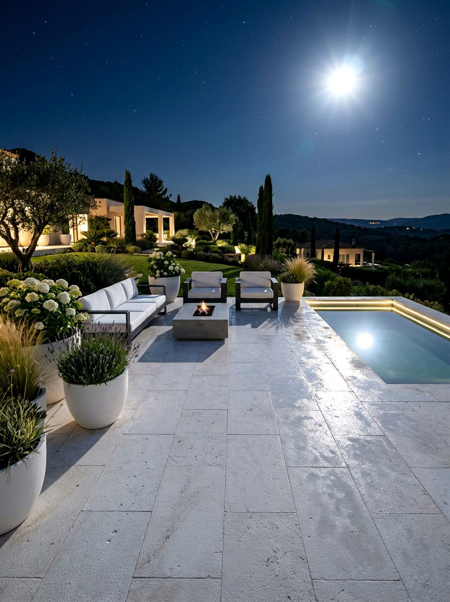 Limestone Paving Terrace - 30 moonlight patio garden ideas