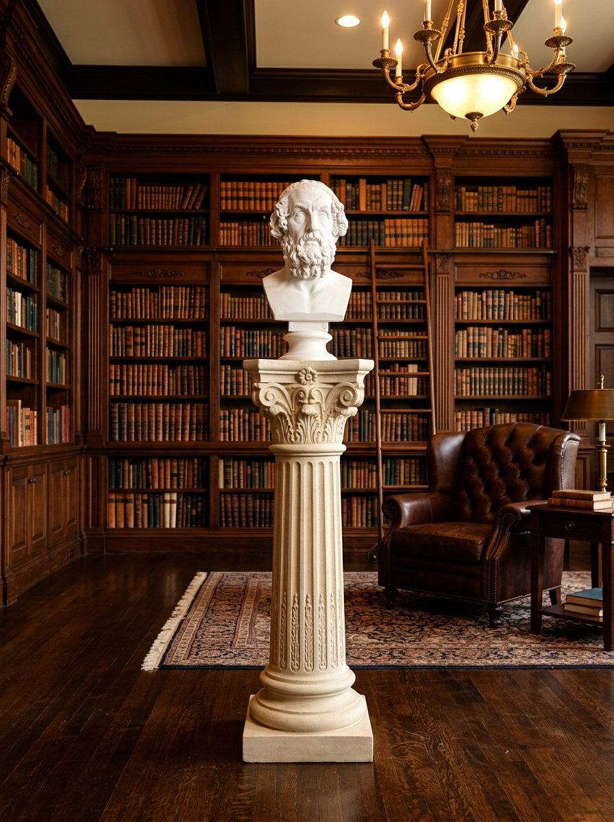 Limestone Pedestal Bust Sculpture - 30 stone pedestal decor ideas