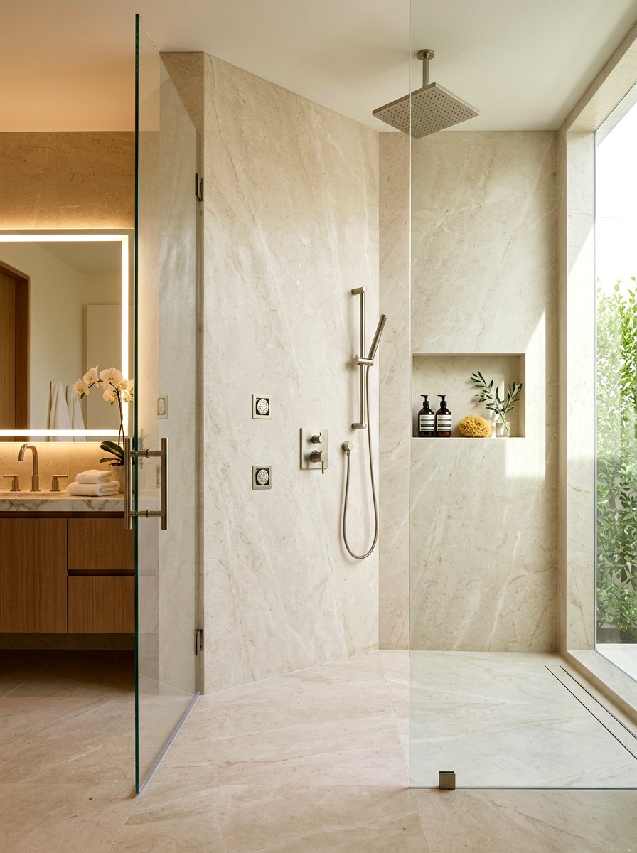 Limestone Slab Shower Wall - 30 limestone bathroom ideas