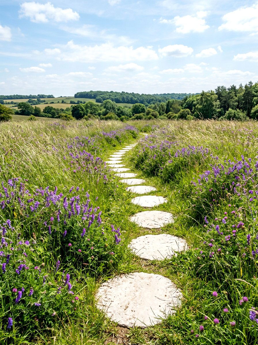 Limestone Stepping Stone Path - 30 curved walkway ideas
