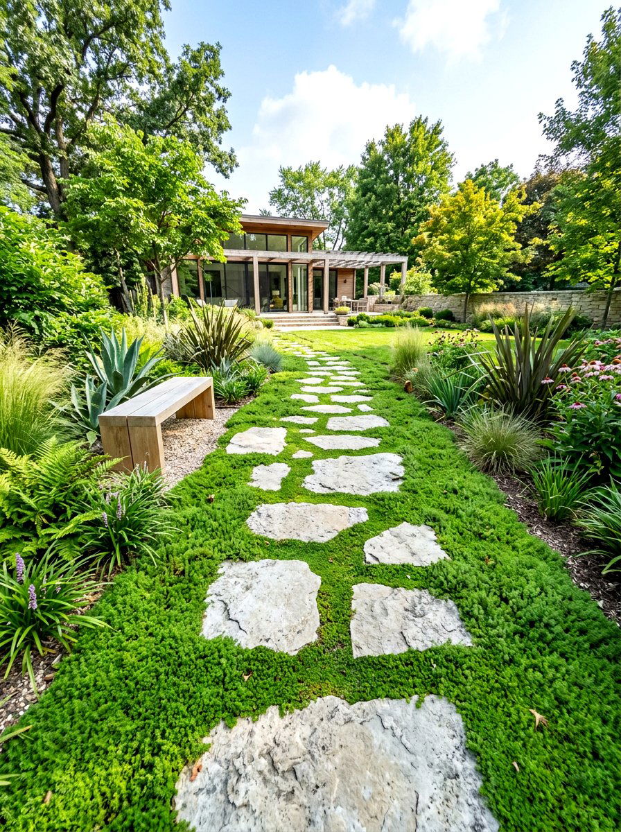 Limestone Stepping Stones - 30 warm minimalist backyard ideas