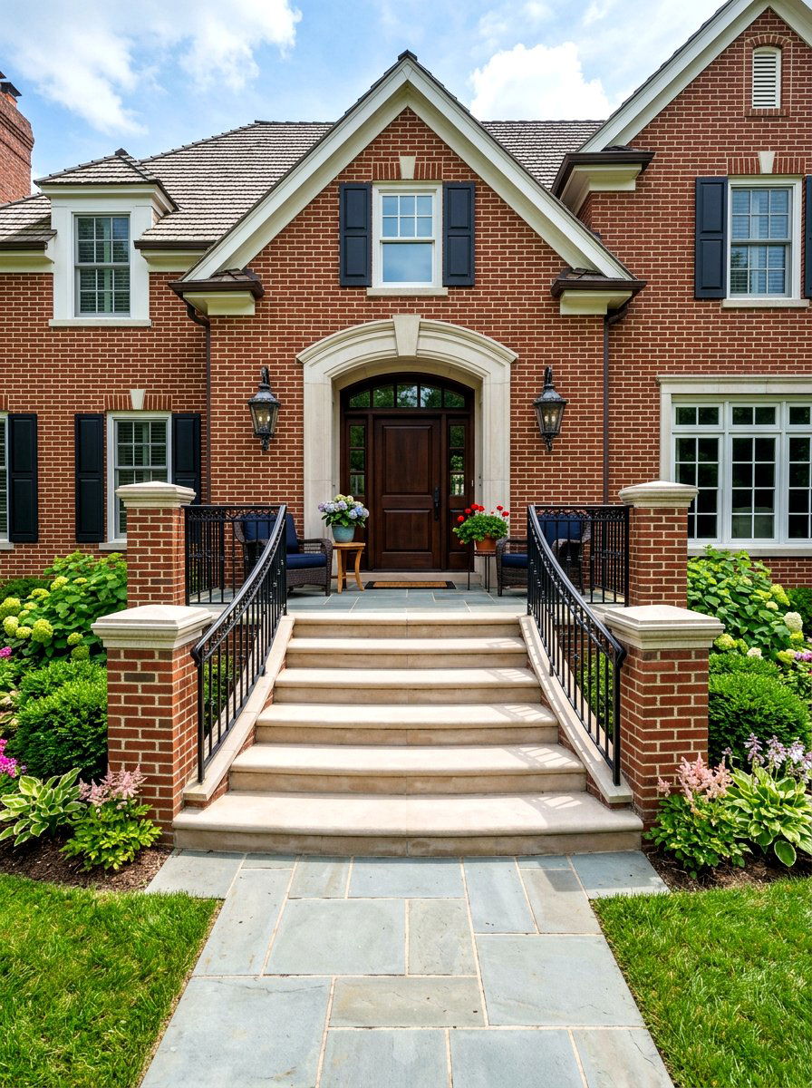 Limestone Steps Brick Porch - 30 brick and limestone exterior ideas