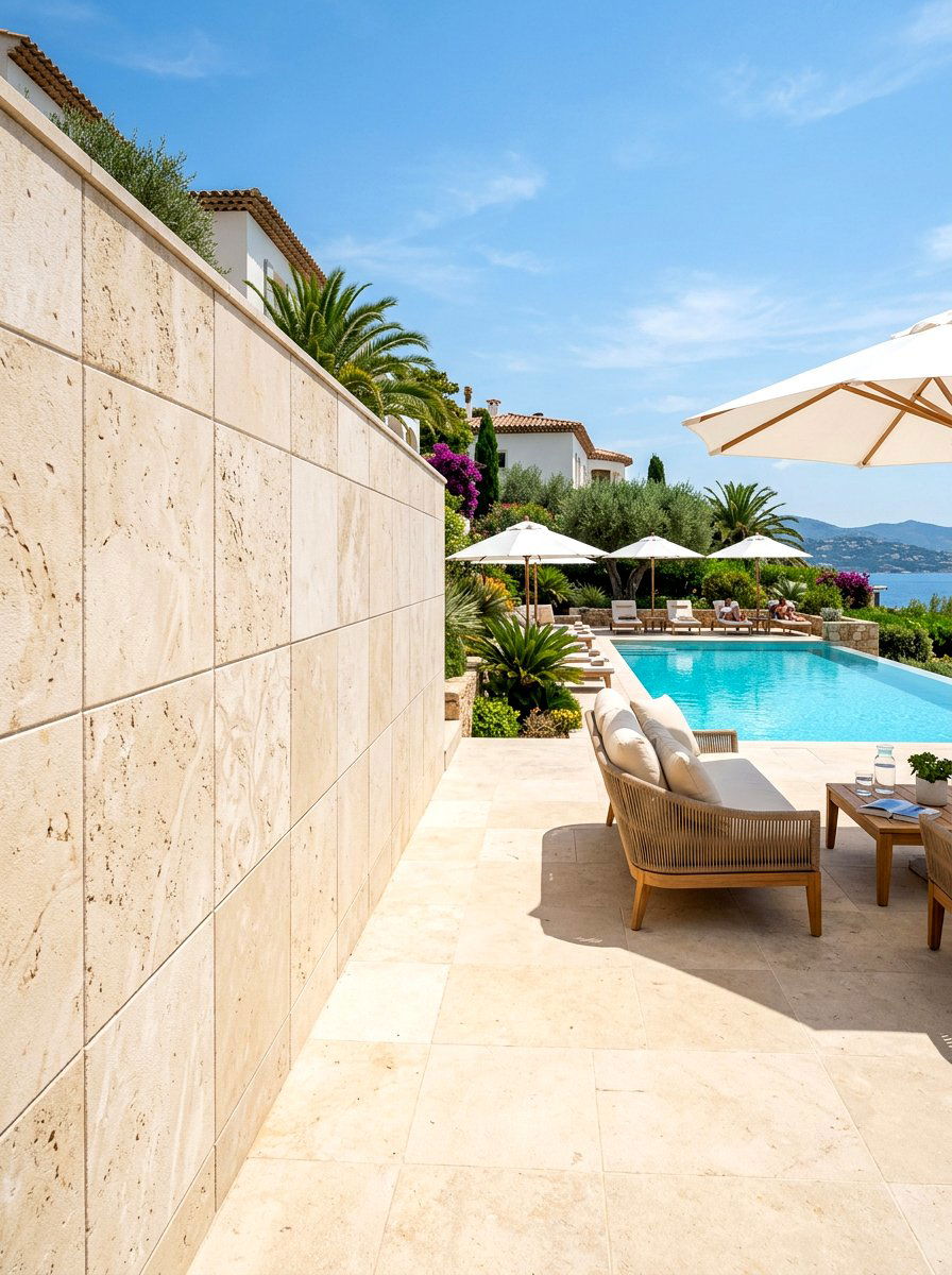 Limestone Tiles - 30 patio accent wall ideas