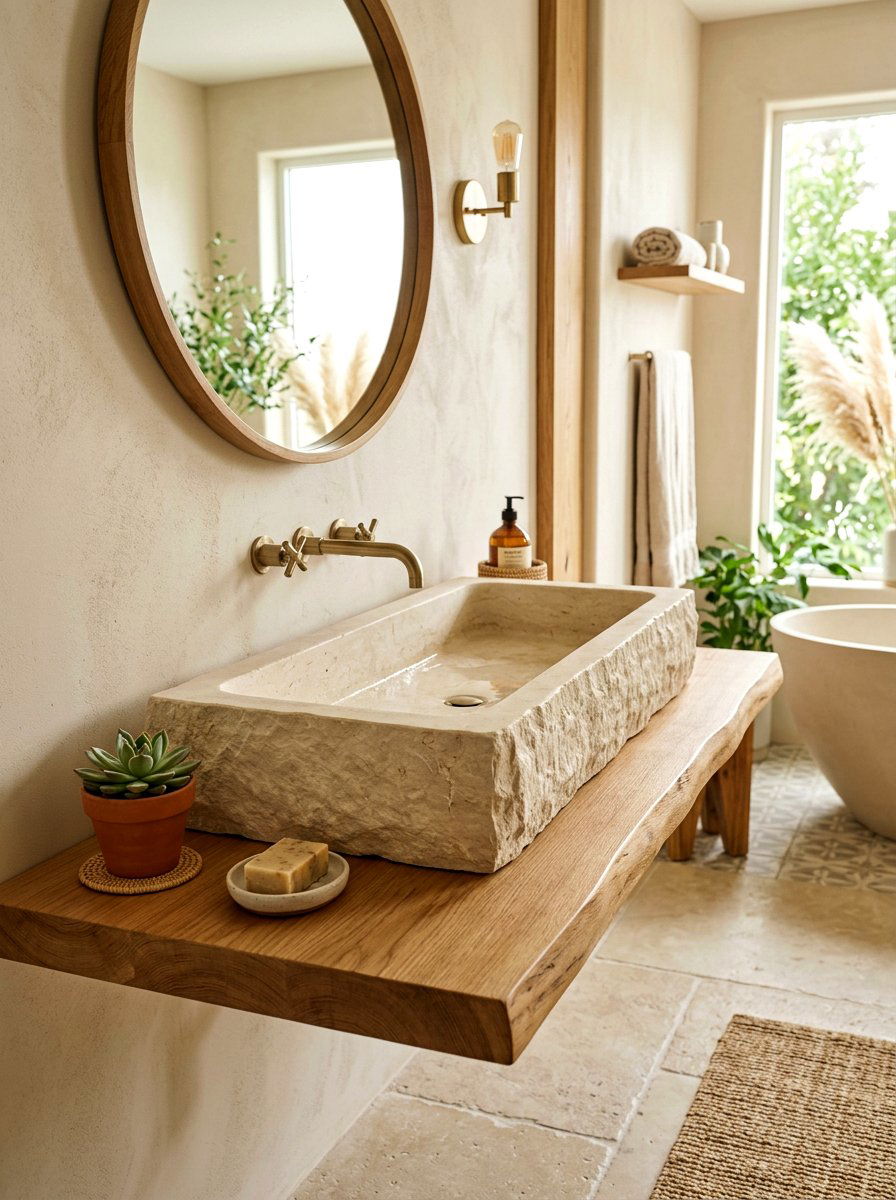 Limestone Trough Sink - 30 trough sink bathroom ideas