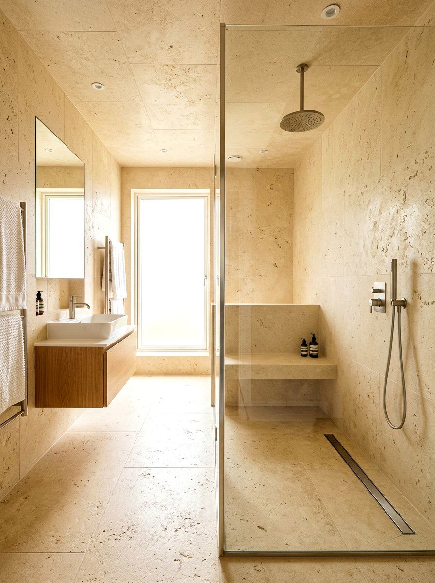 Limestone Wet Room Design - 30 limestone bathroom ideas