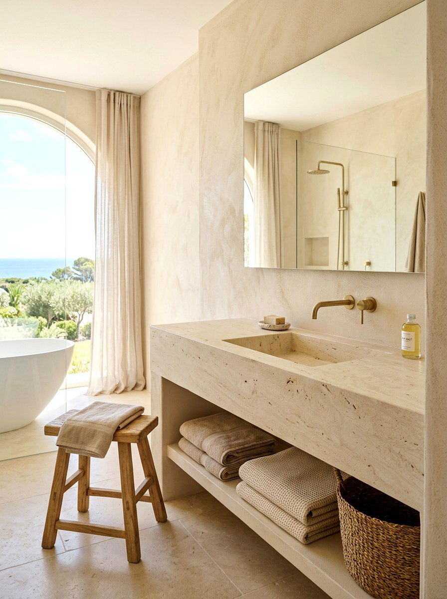 Limestone bathroom vanity - 30 integrated sink countertop ideas