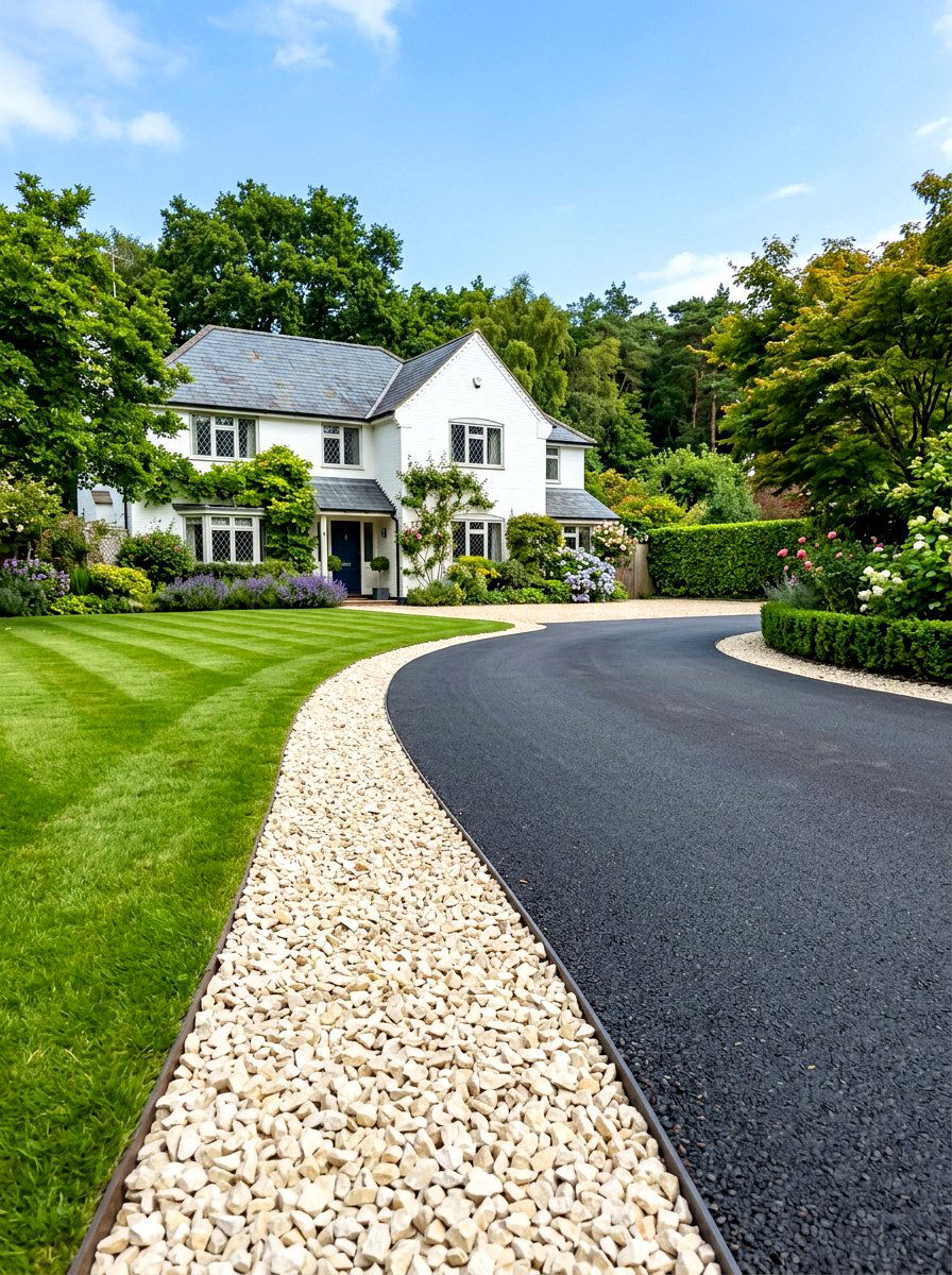 Limestone chipping driveway border - 30 gravel border garden ideas