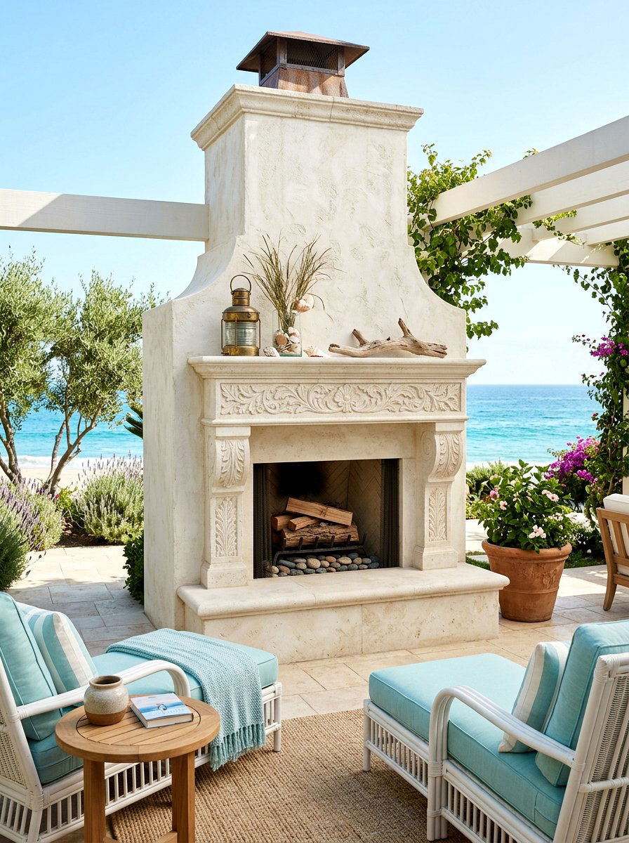 Limestone outdoor fireplace - 30 outdoor fireplace ideas