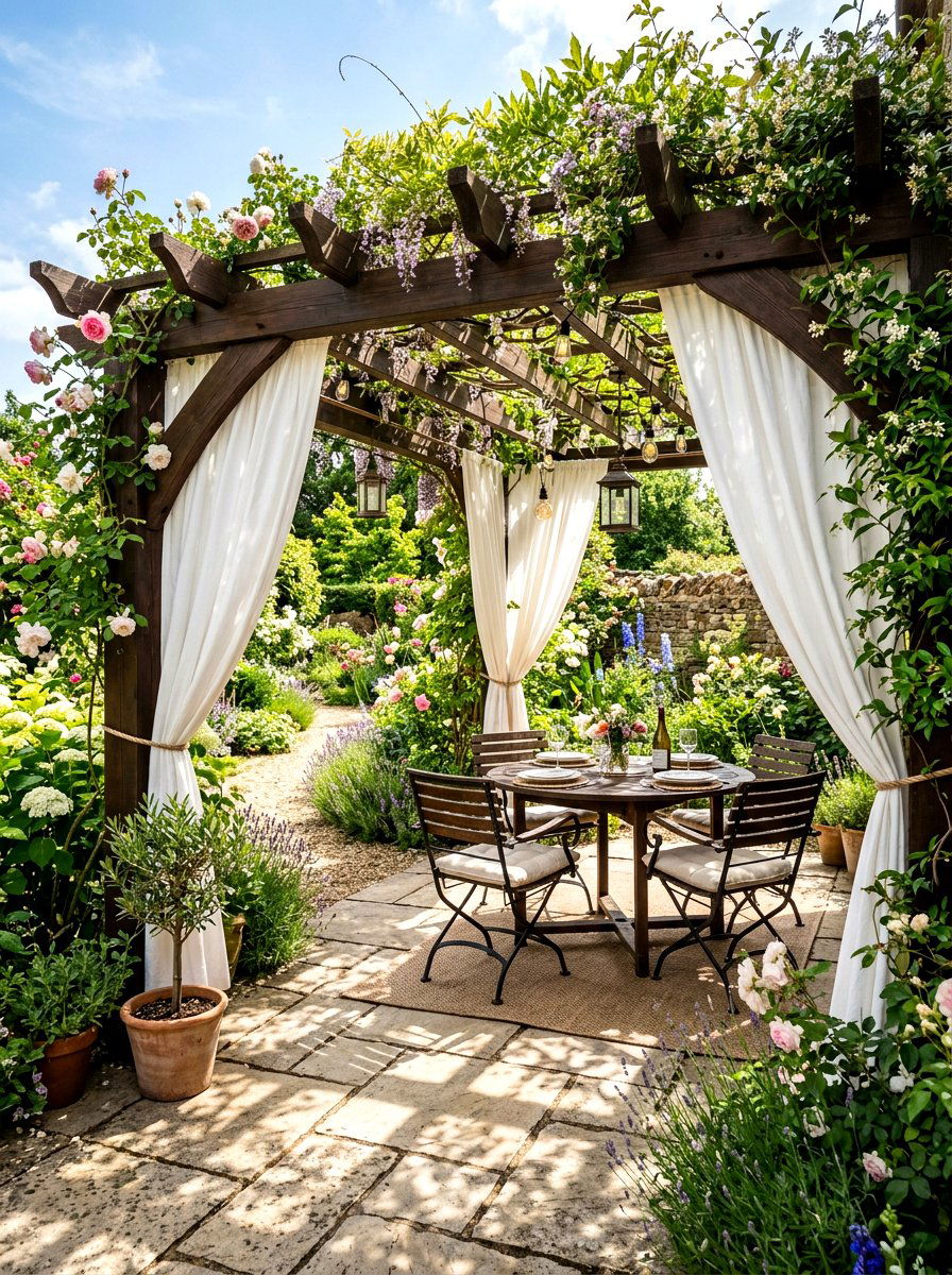 Limestone patio under pergola - 30 limestone backyard patio ideas