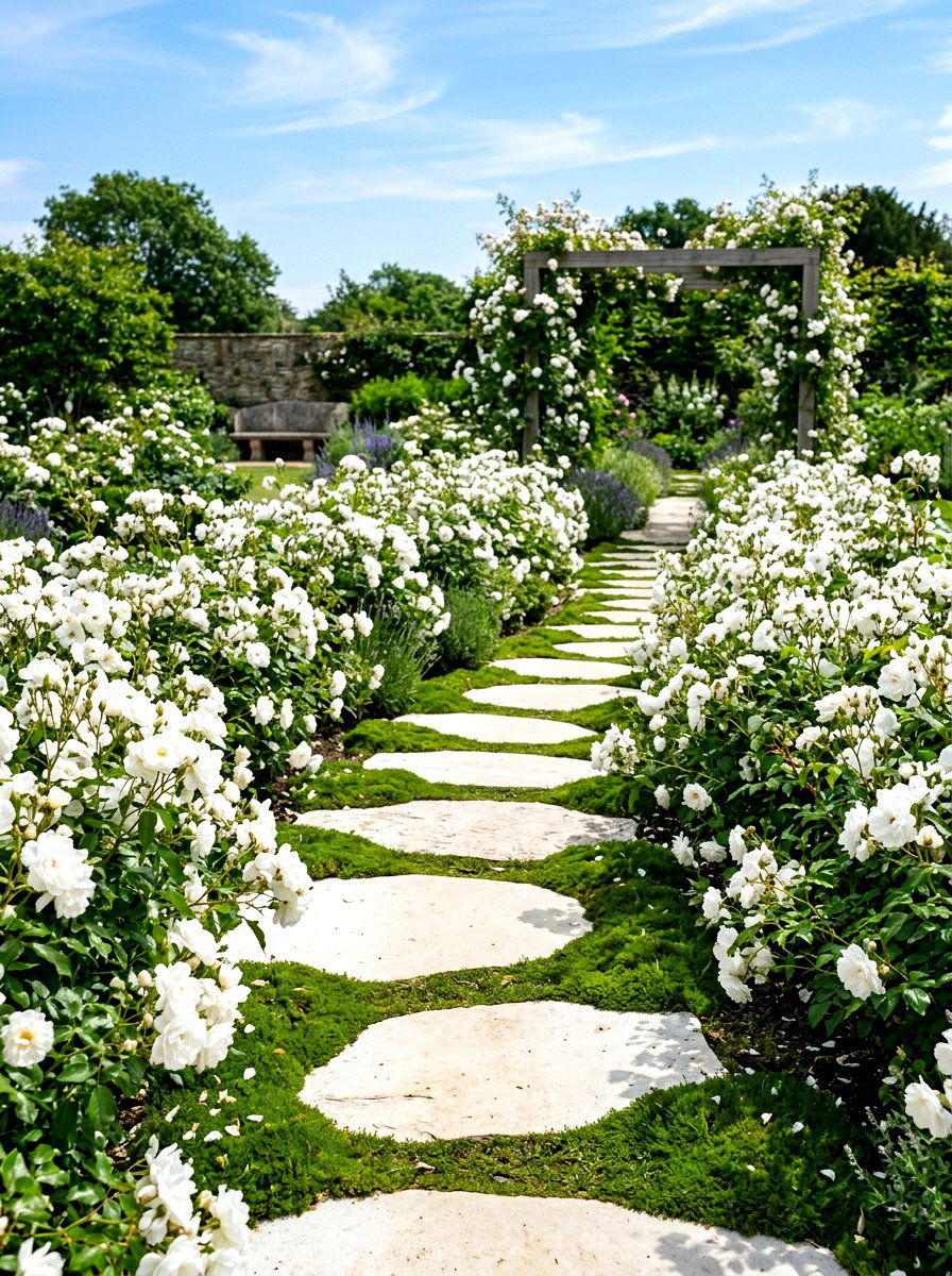 Limestone rose garden walk - 30 rose garden walkway ideas