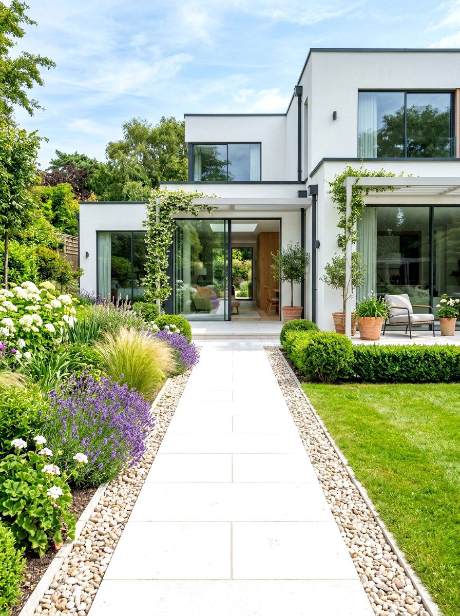 Limestone side path - 30 narrow side yard path ideas