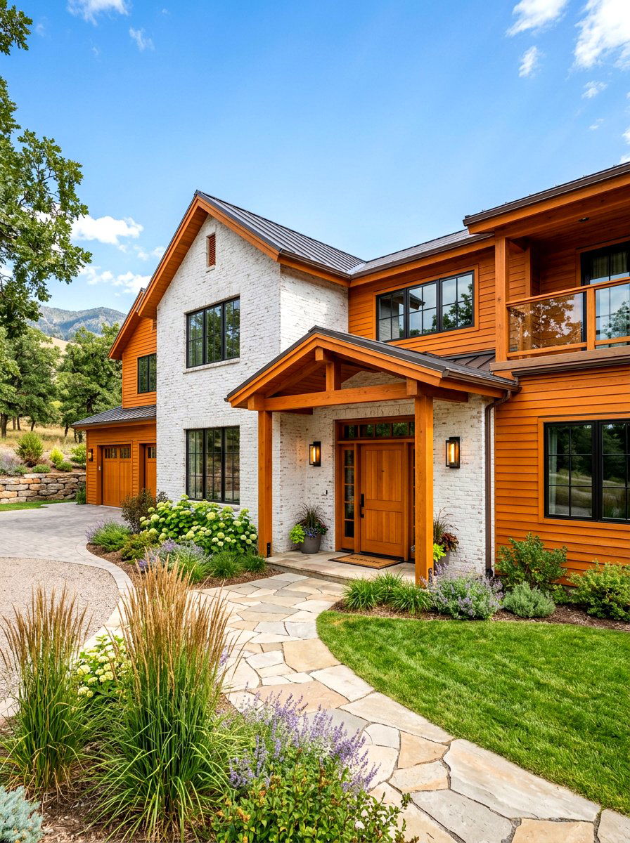 Limewash Brick And Cedar Accents - 30 limewashed brick exterior ideas