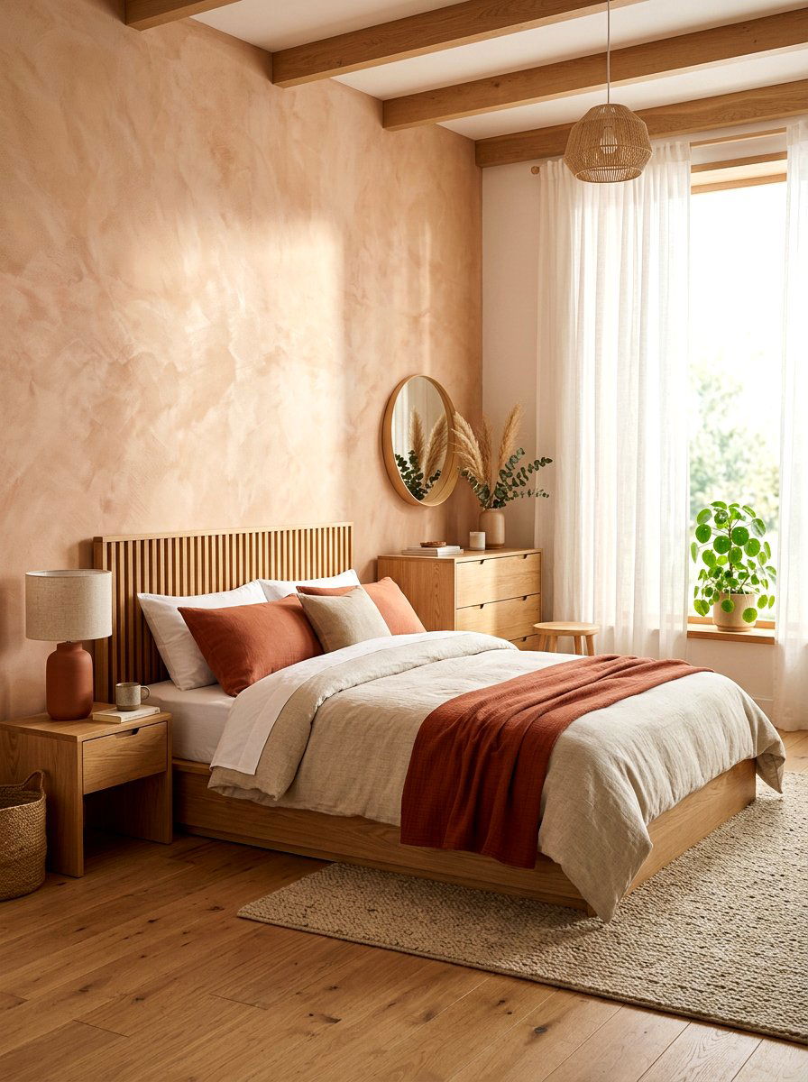 Limewash wall - 30 tactile bedroom decor ideas