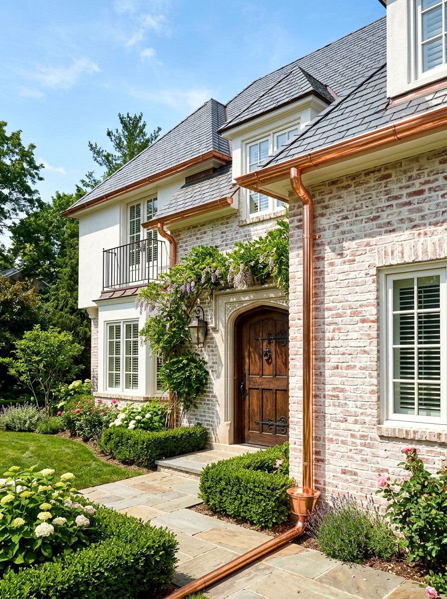 Limewashed Brick With Copper Gutters - 30 limewashed brick exterior ideas