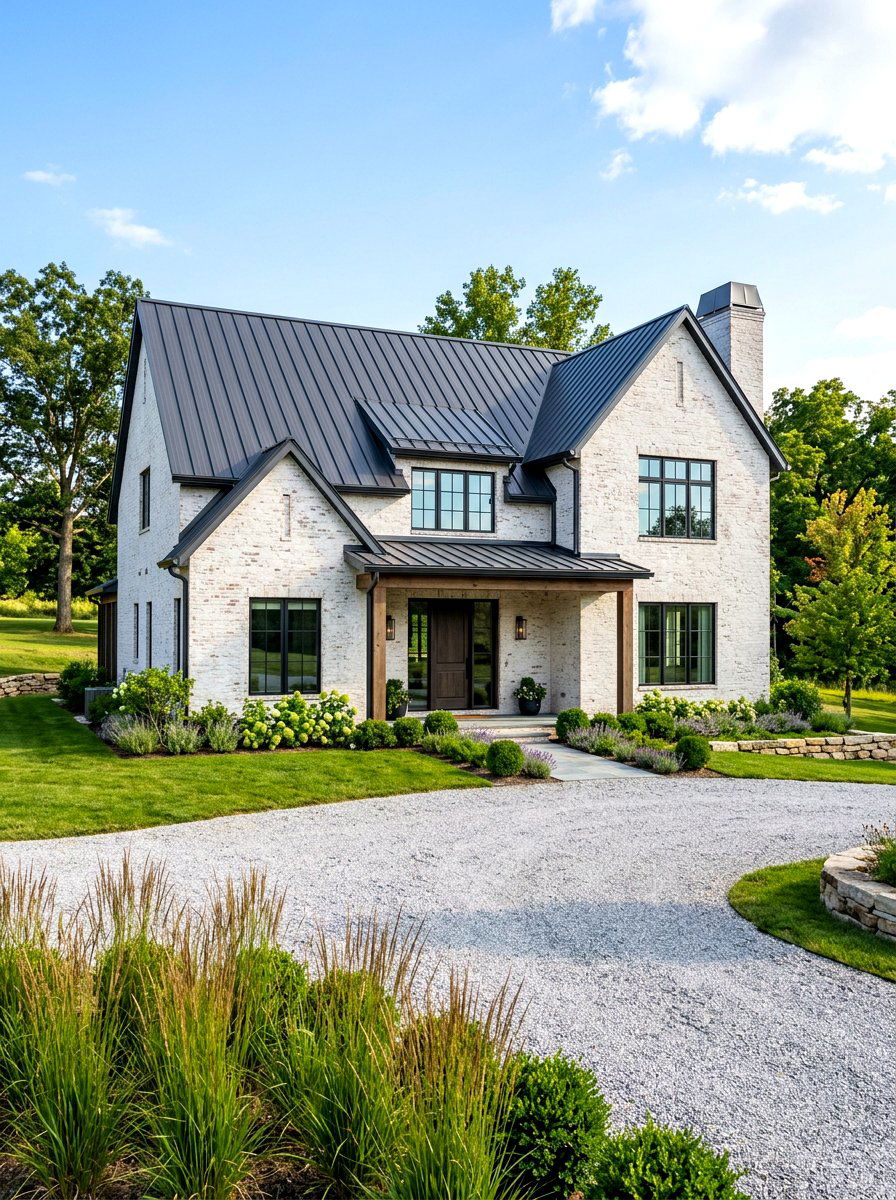 Limewashed Brick With Metal Roof - 30 limewashed brick exterior ideas