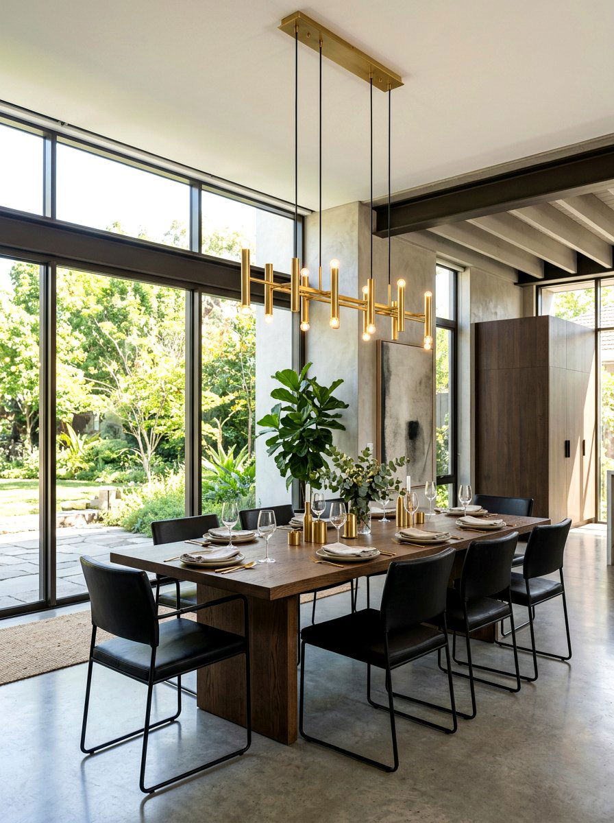 Linear Brass Chandelier - 30 dining room chandelier ideas