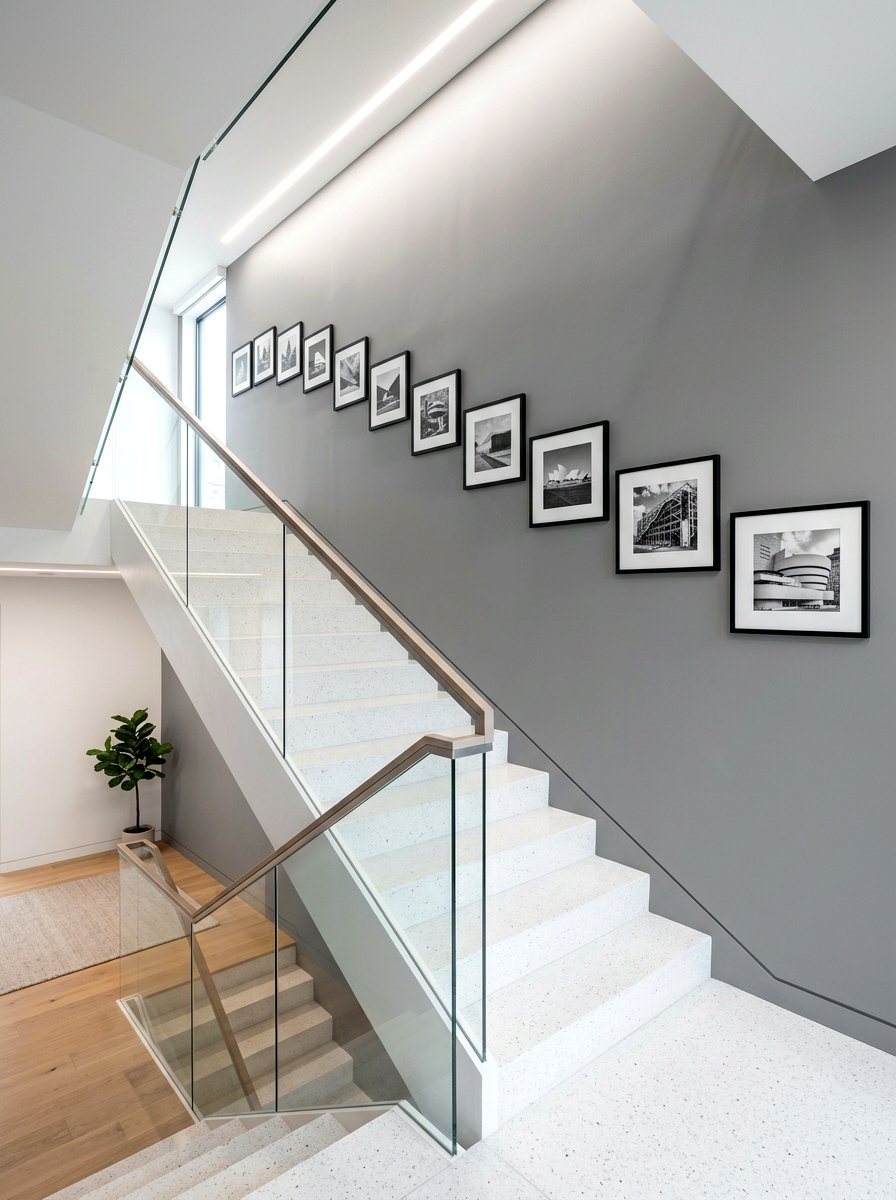 Linear Eye Level Arrangement - 30 stair gallery wall ideas