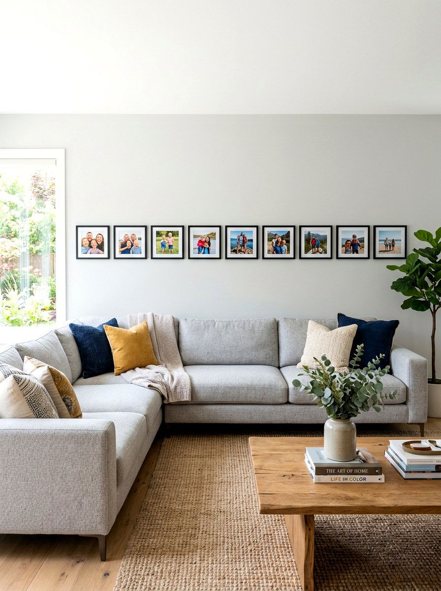 Linear Family Photo Display - 30 family photo wall ideas