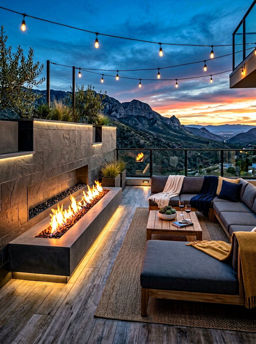 Linear Fire Pit - 30 fire pit corner ideas