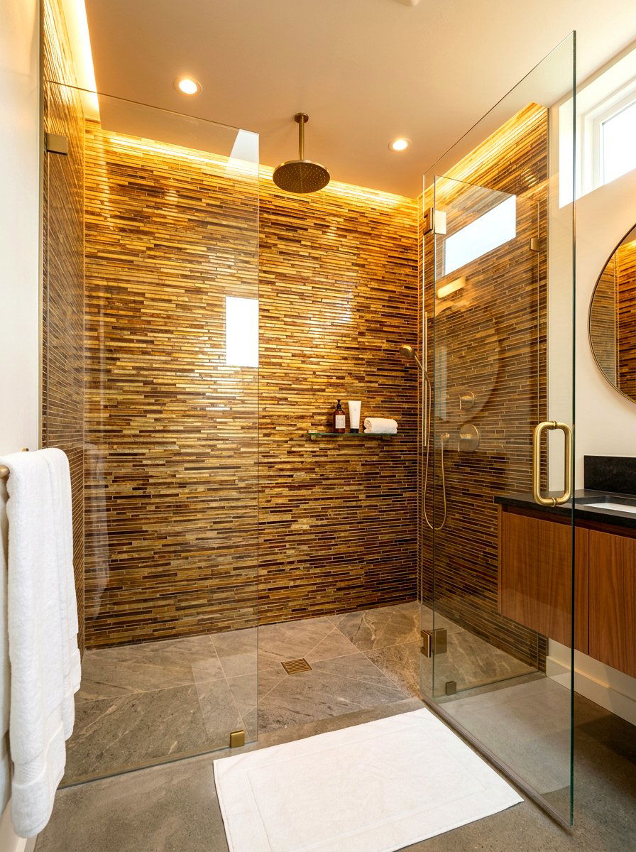 Linear Mosaic Glass Tile - 30 shower tile pattern ideas