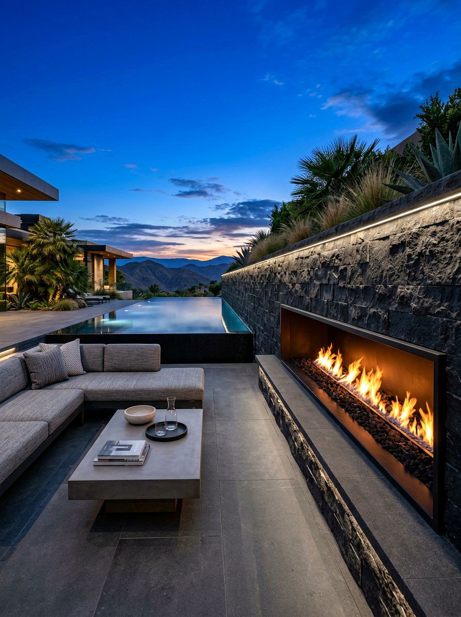 Linear Patio Fireplace - 30 covered patio fireplace ideas