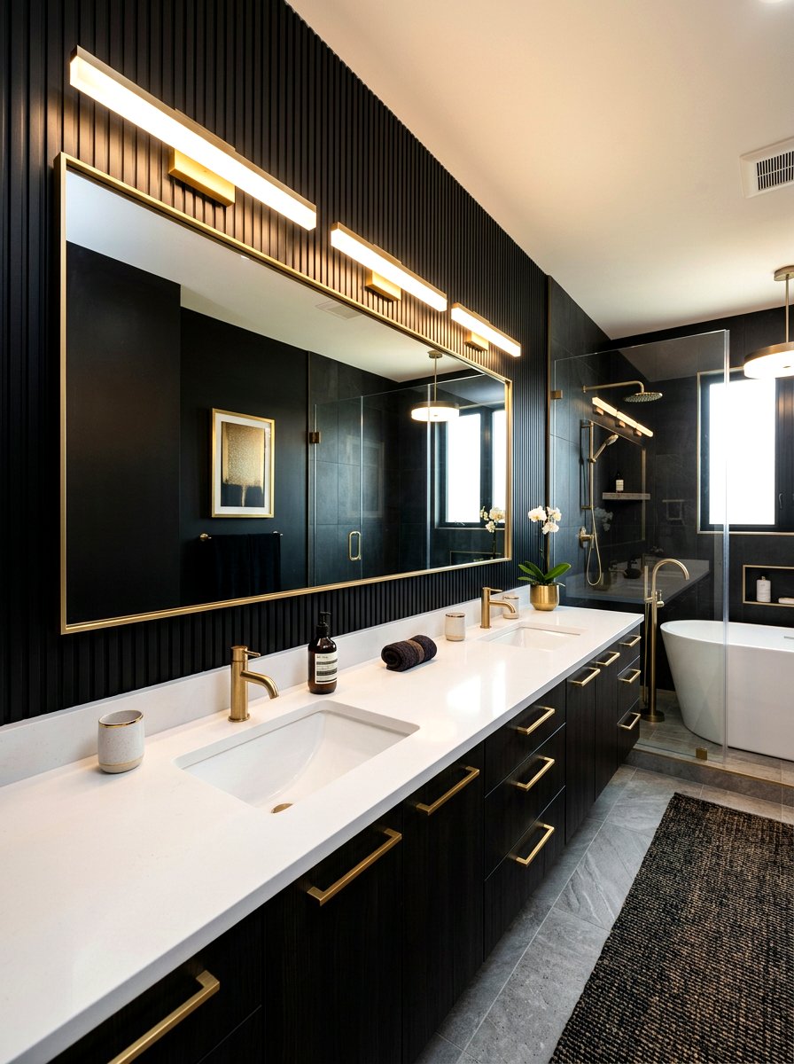 Linear bathroom vanity light - 30 moody bathroom lamp ideas