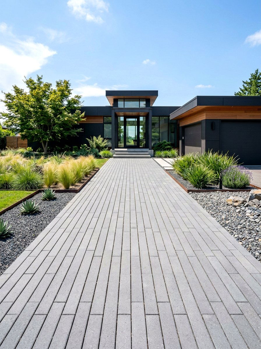 Linear driveway pavers - 30 paver driveway ideas